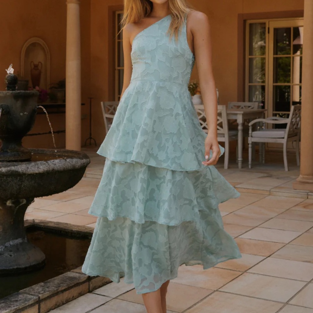 Elegant Tiered Sage Dress
